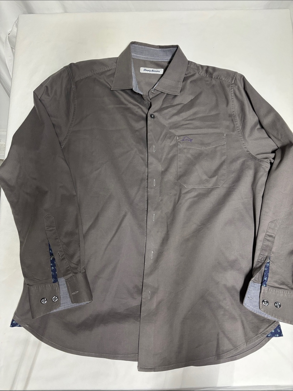 Tommy Bahama Cotton Silk Stretch Button Down Shirt Gray Men’s M